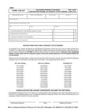 Delaware Corporation Income Tax Extension Form