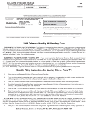 Delaware Withholding Tax Return Form W1 9301