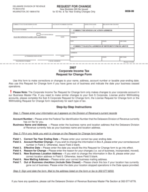 Delaware Corporate Income Tax Request for Change Form