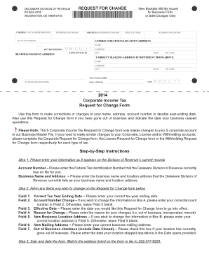 Delaware Corporate Income Tax Request for Change Form