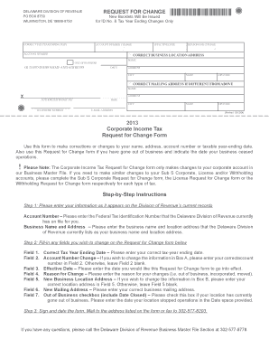 Delaware Corporate Income Tax Request for Change