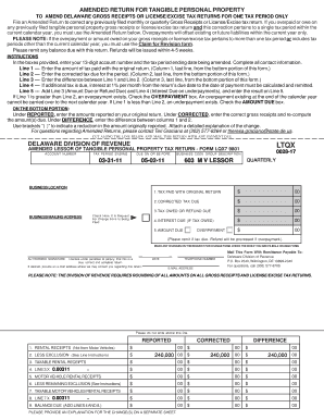 Delaware Amended Tangible Personal Property Tax Return