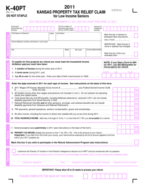 Kansas Property Tax Relief Claim Form K-40PT