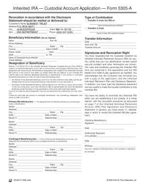 Inherited IRA Custodial Account Application Form 5305-A