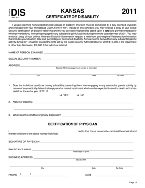 Kansas Certificate of Disability