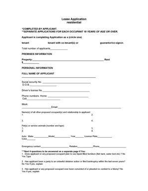 Residential Lease Application Form