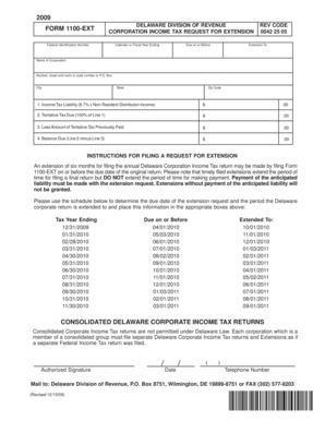 Delaware Corporation Income Tax Extension Form