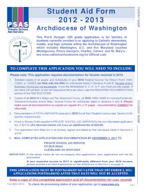 Student Aid Form 2012-2013