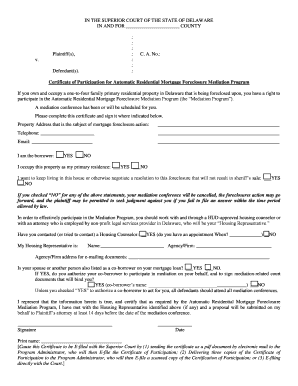 Delaware Foreclosure Mediation Certificate