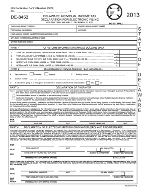 Delaware Individual Income Tax Form DE-8453