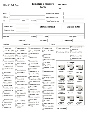 HI-MACS Template & Measure Form Date