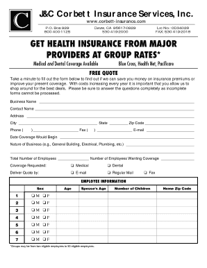Health Insurance Quote Request Form