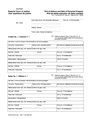 Ontario Writ of Seizure and Sale of Personal Property