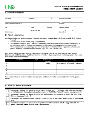 2013-14 Verification Worksheet