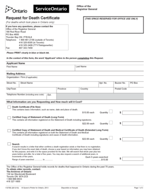 Ontario Request for Death Certificate