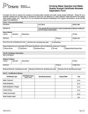 Ontario Drinking Water Operator Renewal Application