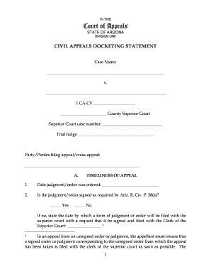 Arizona Civil Appeals Docketing Statement