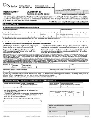 Ontario Health Number Disclosure Form