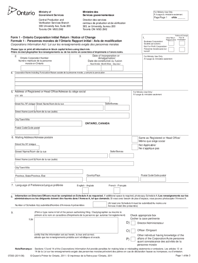 form 1 notice of change Preview on Page 1.