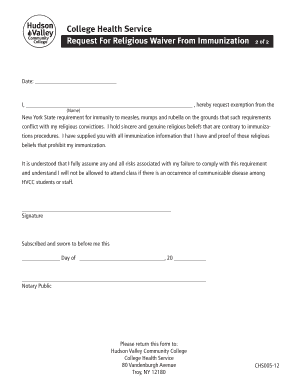 Religious Waiver from Immunization Form