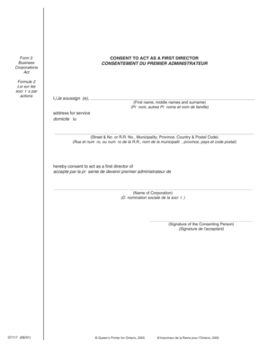 Form 2 Consent to Act as a First Director