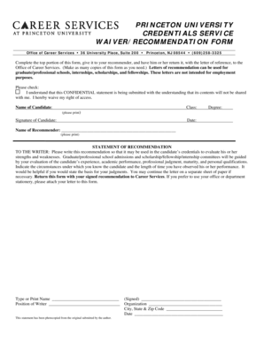 Princeton University Waiver/Recommendation Form