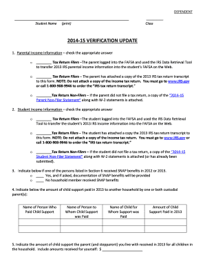 2014-15 FAFSA Verification Update Form