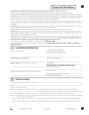 Corporate Resolution for Fidelity Account Opening