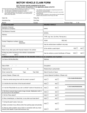 Motor Vehicle Claim Form