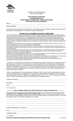 New Employee Orientation Acknowledgement Form