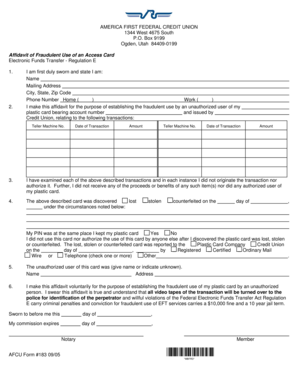 Affidavit of Fraudulent Use of an Access Card