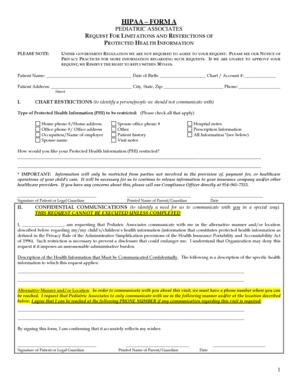 HIPAA Form A - Request for Limitations and Restrictions of Protected Health Information
