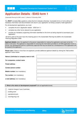 Integrated Development Assessment System Form 1