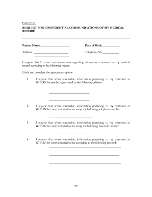Form F107 Request for Confidential Communications of Medical Record