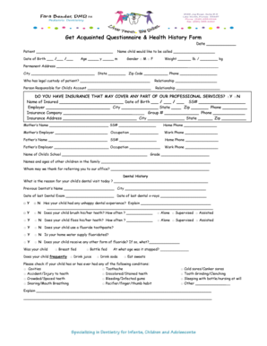 Get Acquainted Questionnaire & Health History Form