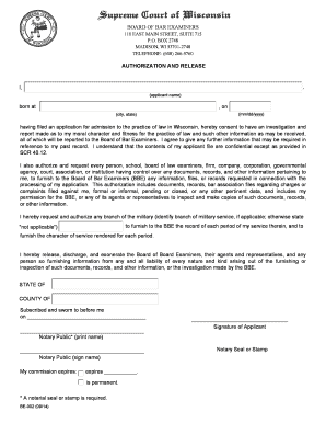 Wisconsin Bar Authorization and Release Form