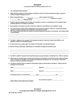 California Affidavit for Property Transfer