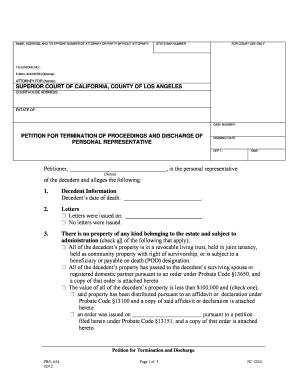 California Petition for Termination and Discharge