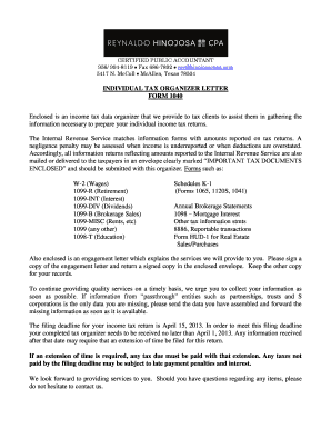 Individual Tax Organizer Form 1040