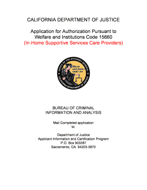 California In-Home Supportive Services Care Provider Authorization Application