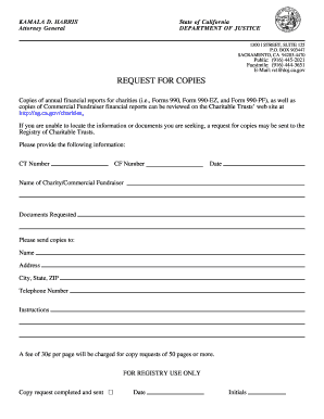 California Charity Financial Report Request