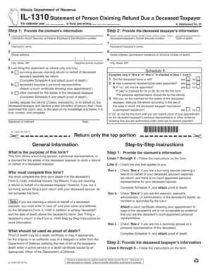 Illinois IL-1310 Statement for Deceased Taxpayer Refund