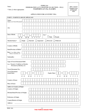 Singapore Entry Visa Application Form 14A