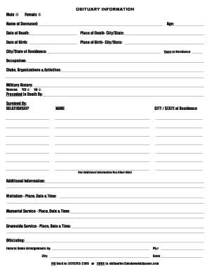 Obituary Information Form