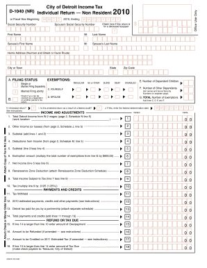 City of Detroit Income Tax D-1040 (NR) Form