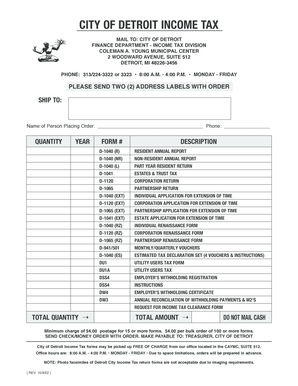 City of Detroit Income Tax Forms Order