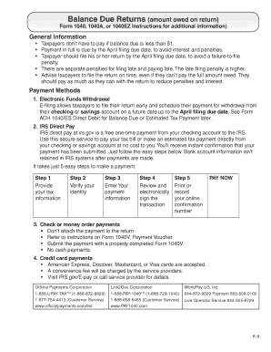 US Federal Balance Due Return Payment Instructions