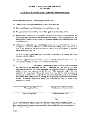 General Contractor’s License Affidavit