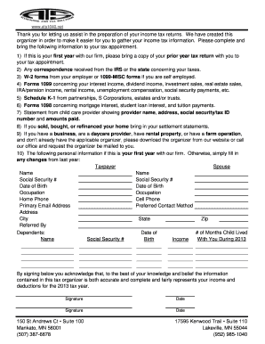 2013 Tax Organizer Form