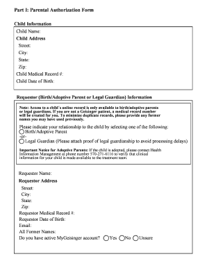Parental Authorization Form for Online Medical Record Access